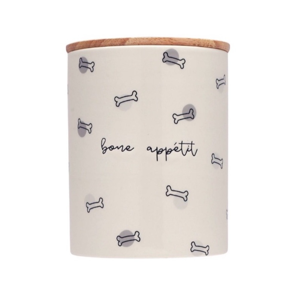 Dog Treat Jar with Bone Design and Wooden Lid - Bone Appetit